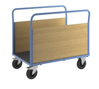 Carro de plataforma con paredes de madera eurokraft pro, con 2 paredes longitudinales altas