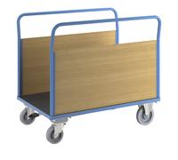 Carro de plataforma con paredes de madera eurokraft pro, con 2 paredes longitudinales altas, freno centralizado