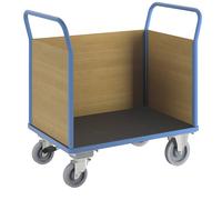 Carro de plataforma con paredes de madera eurokraft pro, con 3 paredes altas, freno centralizado