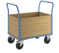 Carro de plataforma con paredes de madera eurokraft pro, con 4 paredes altas