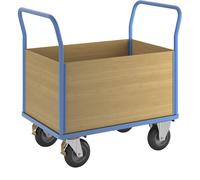 Carro de plataforma con paredes de madera eurokraft pro, con 4 paredes altas