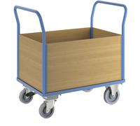 Carro de plataforma con paredes de madera eurokraft pro, con 4 paredes altas, freno centralizado