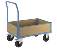 Carro de plataforma con paredes de madera eurokraft pro, con 4 paredes de media altura