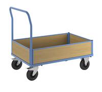 Carro de plataforma con paredes de madera eurokraft pro, con 4 paredes de media altura