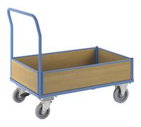 Carro de plataforma con paredes de madera eurokraft pro, con 4 paredes de media altura, freno centralizado