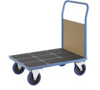 Carro de plataforma con paredes de madera eurokraft pro, ruedas totalmente elásticas, 1 pared frontal