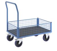 Carro de plataforma con paredes de rejilla eurokraft pro, ruedas totalmente elásticas, 4 rejillas de media altura