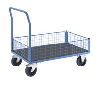 Carro de plataforma con paredes de rejilla eurokraft pro, ruedas totalmente elásticas, 4 rejillas de media altura
