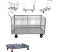 Carro de Plataforma Grande con Jaula,Carretilla Manual Plegable de Alta Resistencia,Carrito de Plataforma con Plataforma rodante de Acero,para Almacenamiento en supermercados(D150x100x114cm)