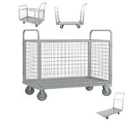 Carro de Plataforma Grande con Jaula,Carretilla Manual Plegable de Alta Resistencia,Carrito de Plataforma con Plataforma rodante de Acero,para Almacenamiento en supermercados(A100x60x85cm)