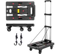 Carro de Plataforma Plegable, Pejevir Carro de Transporte Ajustable con Ruedas Giratorias de 360°, Capacidad de Carga de 150kg, Carrito de Herramientas para Jardín y Mudanzas