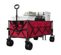 Carro de Playa Plegable 350L 208kg, Carrito Todoterreno con Ruedas Grandes para Camping, Jardín y Compras,Rojo
