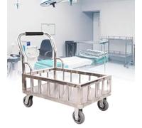Carro de sala limpia con barandillas, placa de acero reforzada, empuñaduras de goma, ideal para transportar instrumentos y mercancías