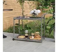 Carro de salón gris de 100 x 45 x 83 cm, carrito de bar de resina tejida con 4 ruedas, carrito de jardín, amplio espacio de almacenamiento para bebidas, deliciosos platos y frutas