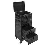 Carro de salón negro con cajones, patrón de cubos de agua, organizador de maquillaje, estuche de maquillaje enrollable con cajones para viajes en casa, 34 x 27 x 107 cm