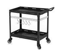 casa.pro Carro de Servicio Bard para Jardín Carrito Auxiliar con 4 Ruedas y 5 Ganchos Uso Exterior Interior Carro de Barbacoa de 2 Niveles Patio Piscina Terraza Acero 72 x 77 x 38 cm - Negro
