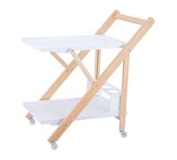 Carro de Servicio Relaxdays bambú, Carrito de Cocina, botellero, con Ruedas, 2 estantes, 70x44x39,5 cm, Blanco-Natural