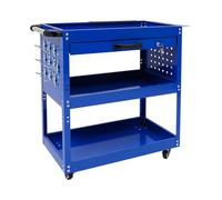 Carro de taller de 3 pisos, con ruedas, de metal, con cajón y ruedas de freno, con caja de almacenamiento y llaves, para mantenimiento de coches, almacenes, garajes, color azul