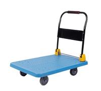 Carro de transporte azul con plataforma móvil y asa de metal plegable, camión de mano de plástico resistente para oficina y librería, ideal para el transporte