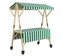 Carro de Venta Portátil con Toldo, Carro Móvil de Comida para Exteriores con Ruedas, Expositor Plegable de Madera para La Venta de Pasteles, Frutas, Flores(Green,59in/150cm)