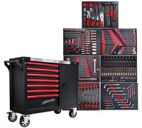 DeTec. Carro de herramientas XXL lleno de herramientas | 7 cajones equipados | carro de taller de coche con aspecto de carbono insertable | caja de herramientas para coche equipada con herramientas