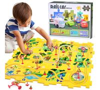 Carro EléCtrico de Montaje de Bricolaje, Juego Educativo de Rompecabezas con Pistas de Coches, Pistas de Rompecabezas con VehíCulos para NiñOs y NiñAs de 3 AñOs (Dinosaurio)