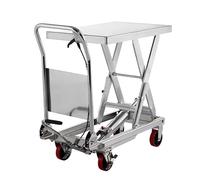 Carro elevador hidráulico, capacidad de 330 libras, gato de tijera manual, altura de elevación de 28 pulgadas, diseño de 4 ruedas para manejo y transporte de materiales