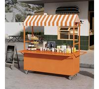 Carro Extensible Con Mesa for Exteriores, Práctico Carro Con Ruedas, Estructura Resistente, Adecuado for Mercados Nocturnos Y Atracciones Turísticas(Orange,WITH DOORS_140CM/55.1IN)