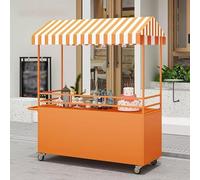 Carro for Vendedores Ambulantes, Carro Móvil for Comida Callejera con Toldo y Contenedores de Almacenamiento, Quiosco, Adecuado for Mercados(Orange,L 200cm/78.7in)