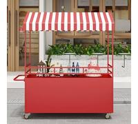 Carro for Vendedores Ambulantes, Carro Móvil for Comida Callejera con Toldo y Contenedores de Almacenamiento, Quiosco, Adecuado for Mercados(Red,L 200cm/78.7in)