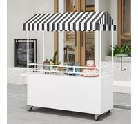 Carro for Vendedores Ambulantes, Carro Móvil for Comida Callejera con Toldo y Contenedores de Almacenamiento, Quiosco, Adecuado for Mercados(White,L 200cm/78.7in)