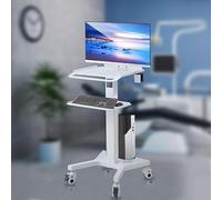 Carro médico con soporte para monitor y soporte para escáner oral, carrito utilitario móvil con ruedas, diseño de doble capa para uso en enfermería y salón de belleza