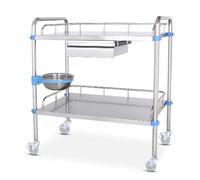Carro médico de acero inoxidable, carrito móvil de emergencia para uso en laboratorio