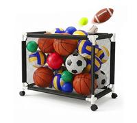 Carro para balones Relaxdays, 4 Ruedas con Freno, 85 x 120 x 78 cm, para fútbol, Baloncesto y Voleibol, Negro