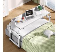 Carro para computadora, mesas de cama con ruedas, mesa de hospital sobre la cama, altura ajustable y portavasos, para sala de estar, doble