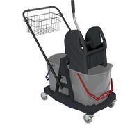 Carro para limpieza en húmedo Sprintus, 2 cubos rodantes dobles de 17 l, con manija de empuje