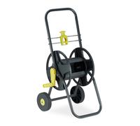 Carro para manguera móvil, capacidad 45 m, acero y PP, 76.5 x 44 x 41 cm, gris y , con guía para manguera, manivela y ruedas, para jardín, terraza y balcón, carrete, portamangueras, riego, Relaxdays