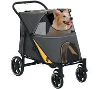 Carro para perros PawHut, carro para perros con cojín, carro plegable para perros, carro para perros grandes y medianos, carro para perros con ventana de malla, correas de seguridad, bolsa, tejido