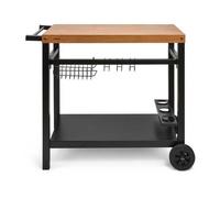 Carro Para Plancha Livoo Gs131 Negro Y Madera Con Mesa 85 X 50 Cm, Estructura Metálica, Portabotellas, Ganchos Y 2 Ruedas Para 2, 3 O 4 Quemadores