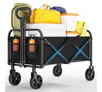 Carro plegable de 220 l, resistente al agua, con ruedas giratorias 360°, hasta 172 kg, carrito de playa para todo tipo de terrenos, ideal para camping, picnic, compras, jardín (negro) 73 x 46,5 x 89,5