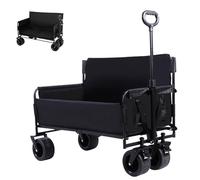 Carro Plegable de Playa y Camping, Carrito Todo Terreno con Ruedas Convertible en Asiento, Carretilla de Transporte con Bolsa y Mango Ajustable para Picnic, Jardín, Compras, Camping (93x45cm, 150L)