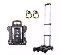 Carro Plegable Ligero Mini Transport Trolley Carrellino Aluminio 30KG Cabe En Una Mochila 4 Ruedas con 2 Cuerdas Extensibles para Compras Mudanza Uso En La Oficina Negro (A)