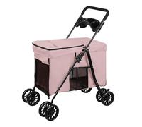 Carro plegable para mascotas, equipado con cesta de almacenamiento para gatos y perros y portavasos, fabricado en tela Oxford 300D, capacidad de carga máxima de 20 kg (rosa)