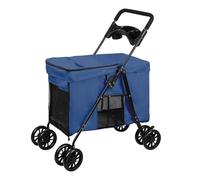 Carro plegable para mascotas, equipado con cesta de almacenamiento para gatos y perros y portavasos, fabricado en tela Oxford 300D, capacidad de carga máxima de 20 kg (azul)