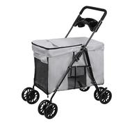 Carro plegable para mascotas, equipado con cesta de almacenamiento para gatos y perros y portavasos, fabricado en tela Oxford 300D, capacidad de carga máxima de 20 kg (gris)
