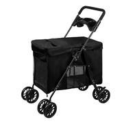 Carro plegable para mascotas, equipado con cesta de almacenamiento para gatos y perros y portavasos, fabricado en tela Oxford 300D, capacidad de carga máxima de 20 kg (negro)