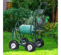 Carro Portamangueras Metal Carrito de Manguera de Jardín Soporte de Manguera Verde