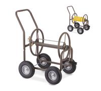 Carro portamangueras soporte para manguera 4 ruedas marrón carro de jardín