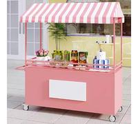 Carro Portátil de 4 Ruedas con Dosel a Rayas,Soporte Móvil for Exhibición de Alimentos con Ruedas,Carro de Hierro for Vendedores al Aire Libre for Mercado Comida Callejera(Pink,200cm/78.7in)