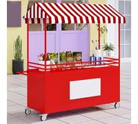 Carro Portátil de 4 Ruedas con Dosel a Rayas,Soporte Móvil for Exhibición de Alimentos con Ruedas,Carro de Hierro for Vendedores al Aire Libre for Mercado Comida Callejera(Rosso,200cm/78.7in)